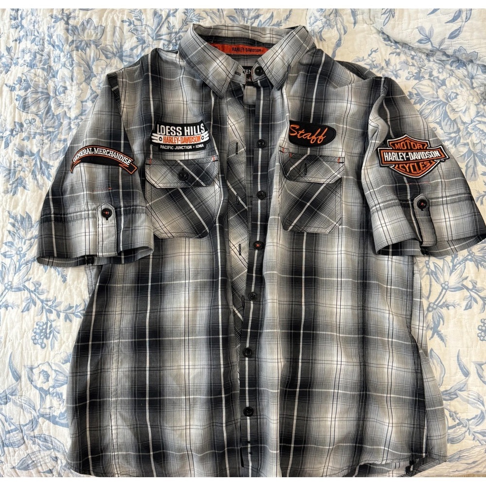 Harley-Davidson Genuine Workwear Mens Plaid Short Sleeve Shirt Large Loess Hills